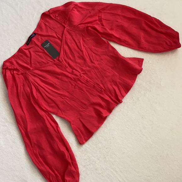 {NWT} Abercrombie & Fitch | Button Front Portrait Neckline Crop Top Pink (XS) - Picture 13 of 13